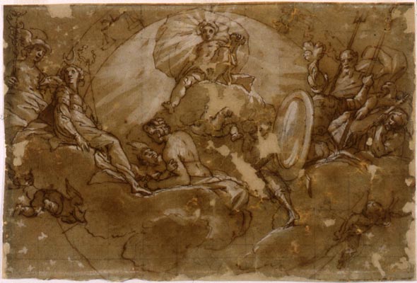 Paggi Giovanni Battista-Apollo circondato da Mercurio, Diana, Venere e cupido, Marte, Nettuno, e Giove entro lo zodiaco